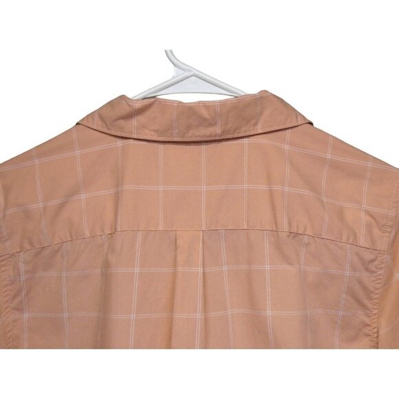 Garnet Hill Shirt Womens 8 peach coral white Plaid 100% Pima Cotton Button Up‎ - Picture 8 of 11